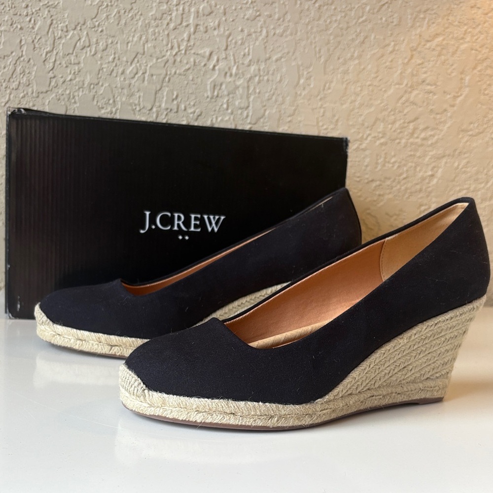 J. Crew Black Canvas Wedge Espadrilles